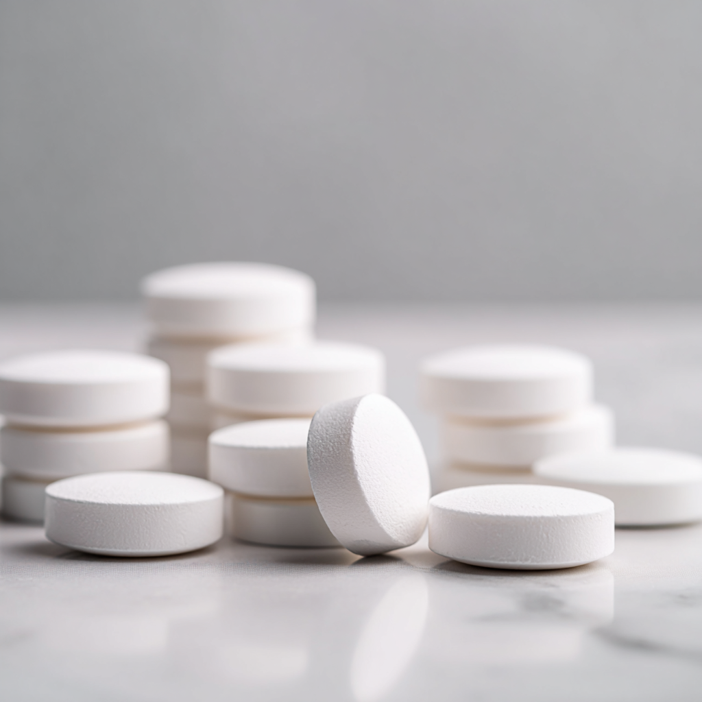 natural supplement tablets arrangement